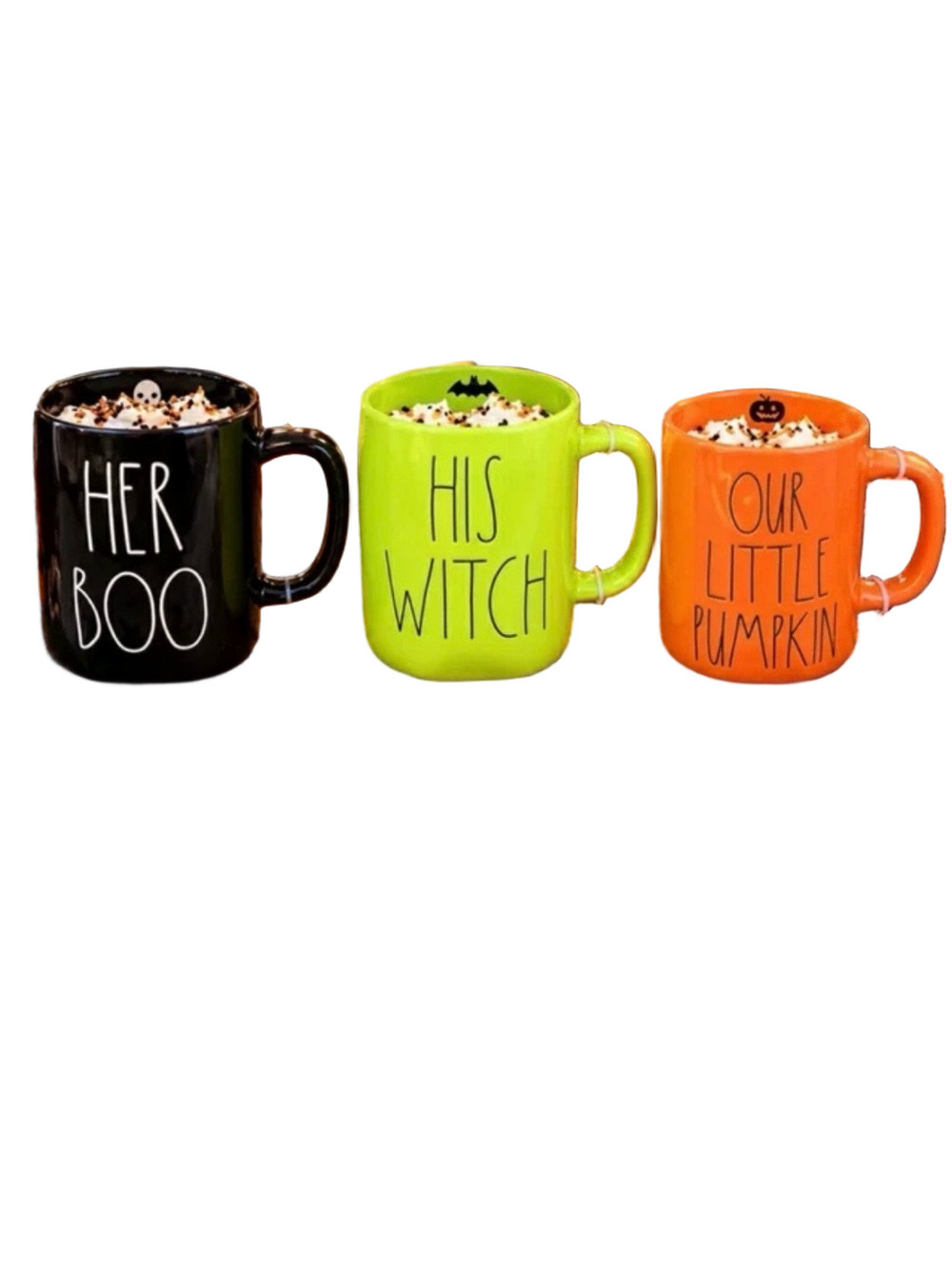 Rae Dunn 3 pc Halloween Mug Set: Her Boo, His Witch, Our Little Pumpkin